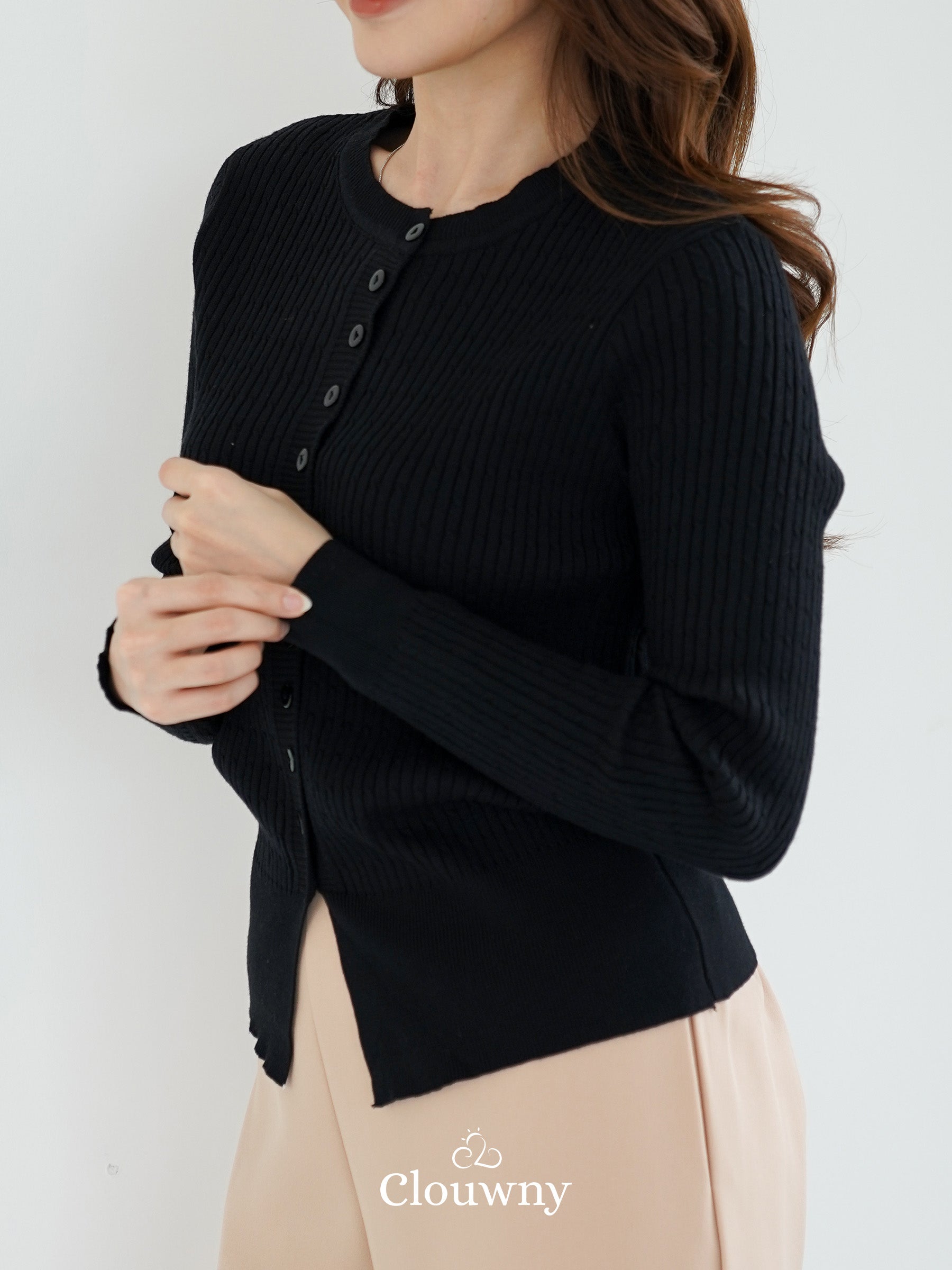 Nesa Button Knit Top - Black